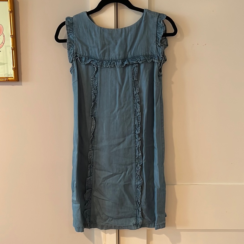 Zara Denim size S mini dress with ruffle neckline